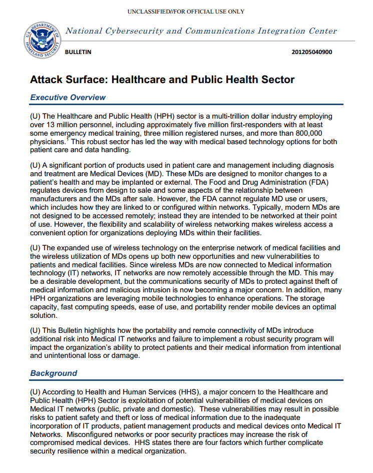 US Dept. Homeland Security Bulletin US Dept. Homeland Security Bulletin